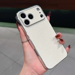 Business Orange Litchi Leather Phone Case with Large Window - Matte Shockproof Cover - iPhone 15 (White)
