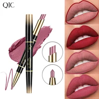 QIC double head lipstick pen waterproof not makeup makeup color two in one fine tube mouth Red lip line pen 1