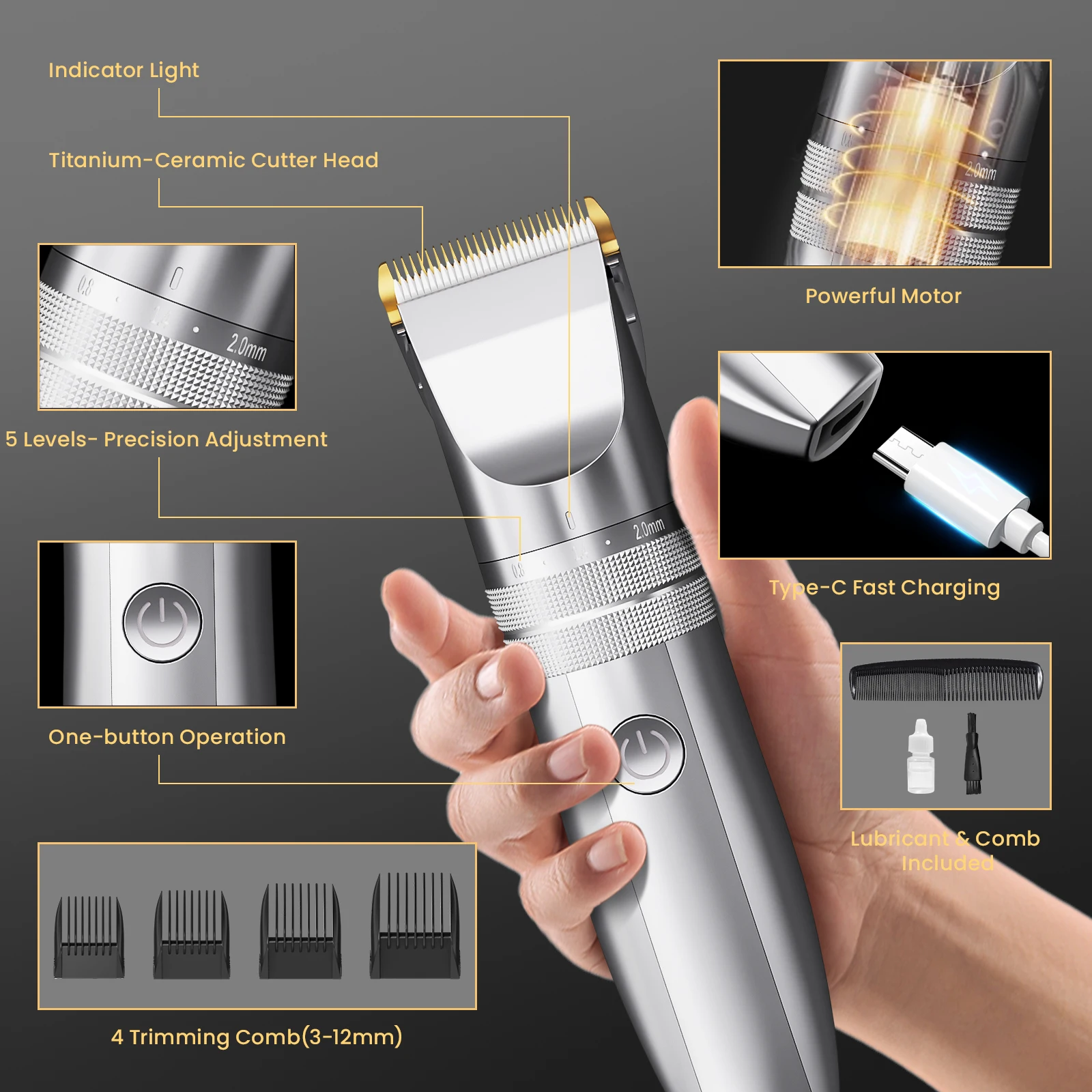 Sejoy Hair Clipper Men With Replacement Cutter Head And Guide Combs Hair Trimming & Beard Grooming 3