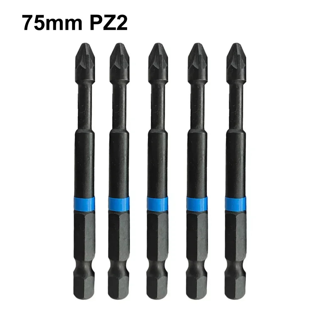 5Pcs PZ1 PZ2 PZ3 Eletric Screwdriver Bits 75mm Screwdriver Set 1/4 Inch Hex Shank Magnetic Driver Bit Non-slip Batch Head Cross