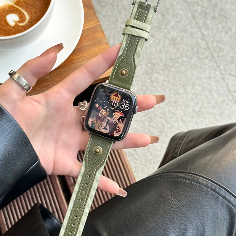 애플 워치용 청바지 리벳 가죽 밴드, 데님 가죽 컬러 매칭 팔찌, iWatch9 4 5 6SE 스트랩, Ultra2 1, 49mm, 45mm, 41mm