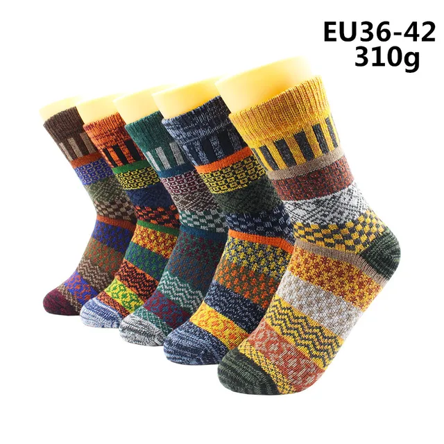 5 Pairs Winter Warmer Women Thicken Thermal Wool Cashmere Snow Socks Fashion Casual Euramerican National Wool Socks for Women 5 Pairs -YM026