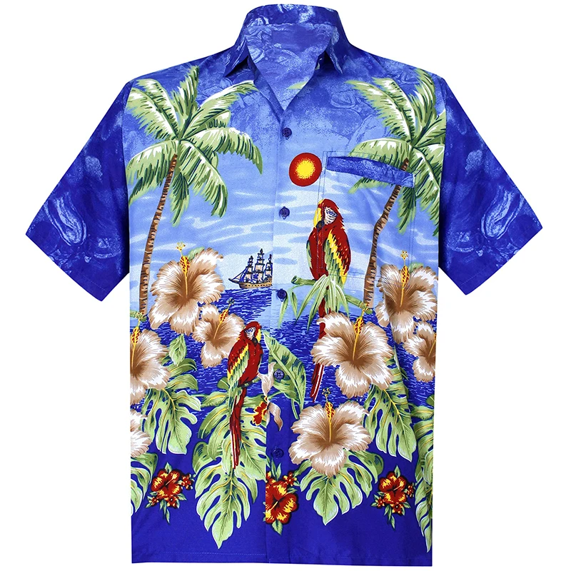 thumbnail image 1 of Camisa elegante de playa para hombre con estampado 3D, manga corta, botones de verano, vacaciones, estilo tropical, Aloha, 1 of 5