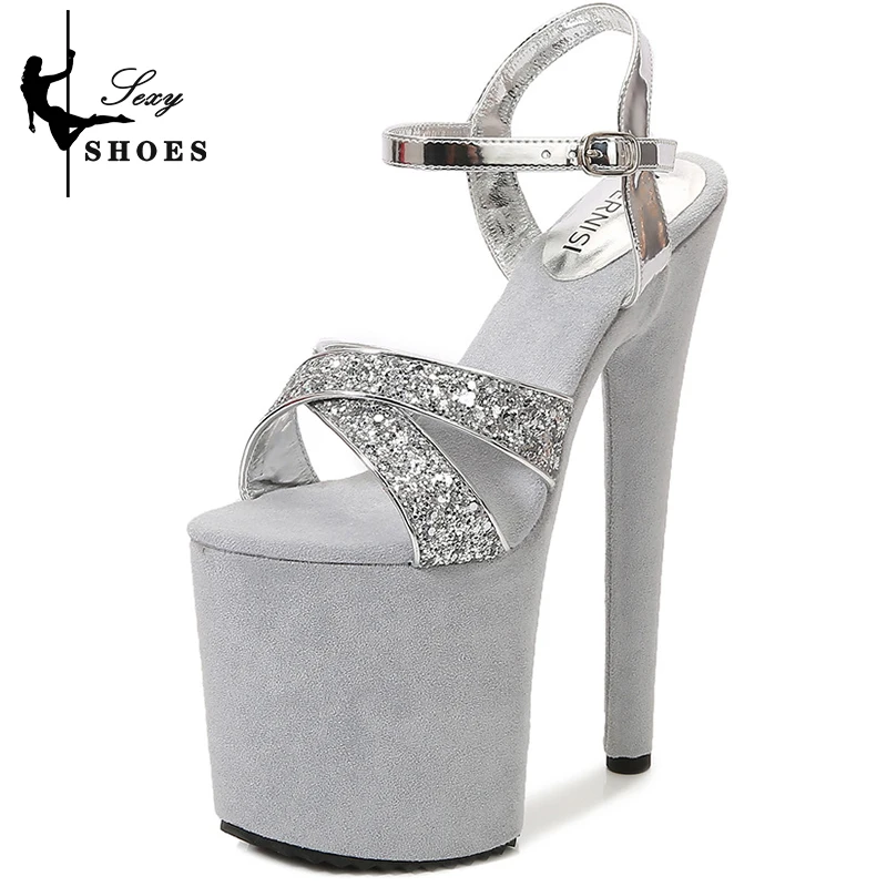 8Inch/20cm Women Sandals Platform High Heels Pole Dance Shoes Cross Belt Glitter Upper for Party Club Stripper Heels Sandalias