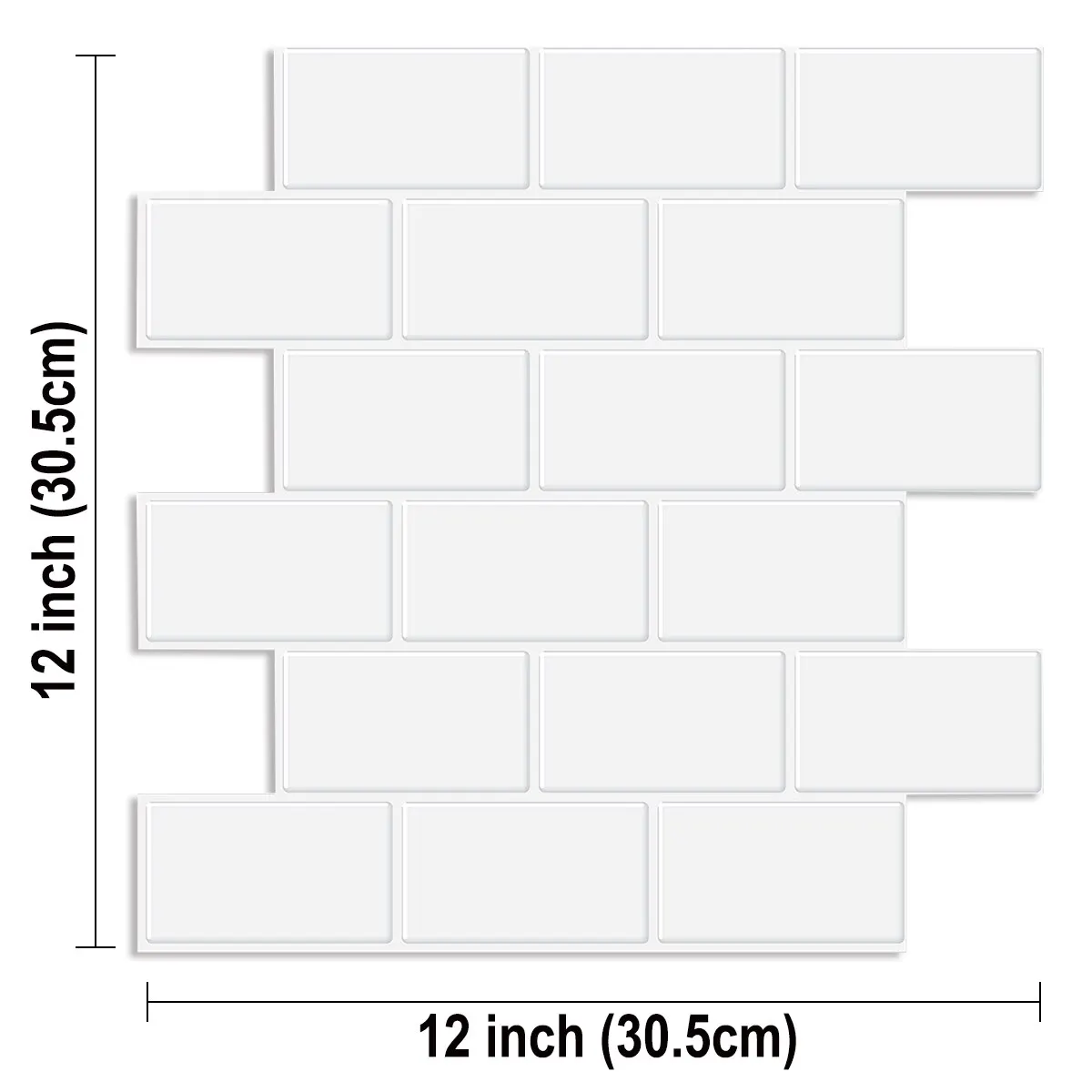 Large 3D Subway Wall Tile Stickers - Peel and Stick Waterproof Vinyl Wallpaper Set (10 Sheets, 12x12 Inch Each)