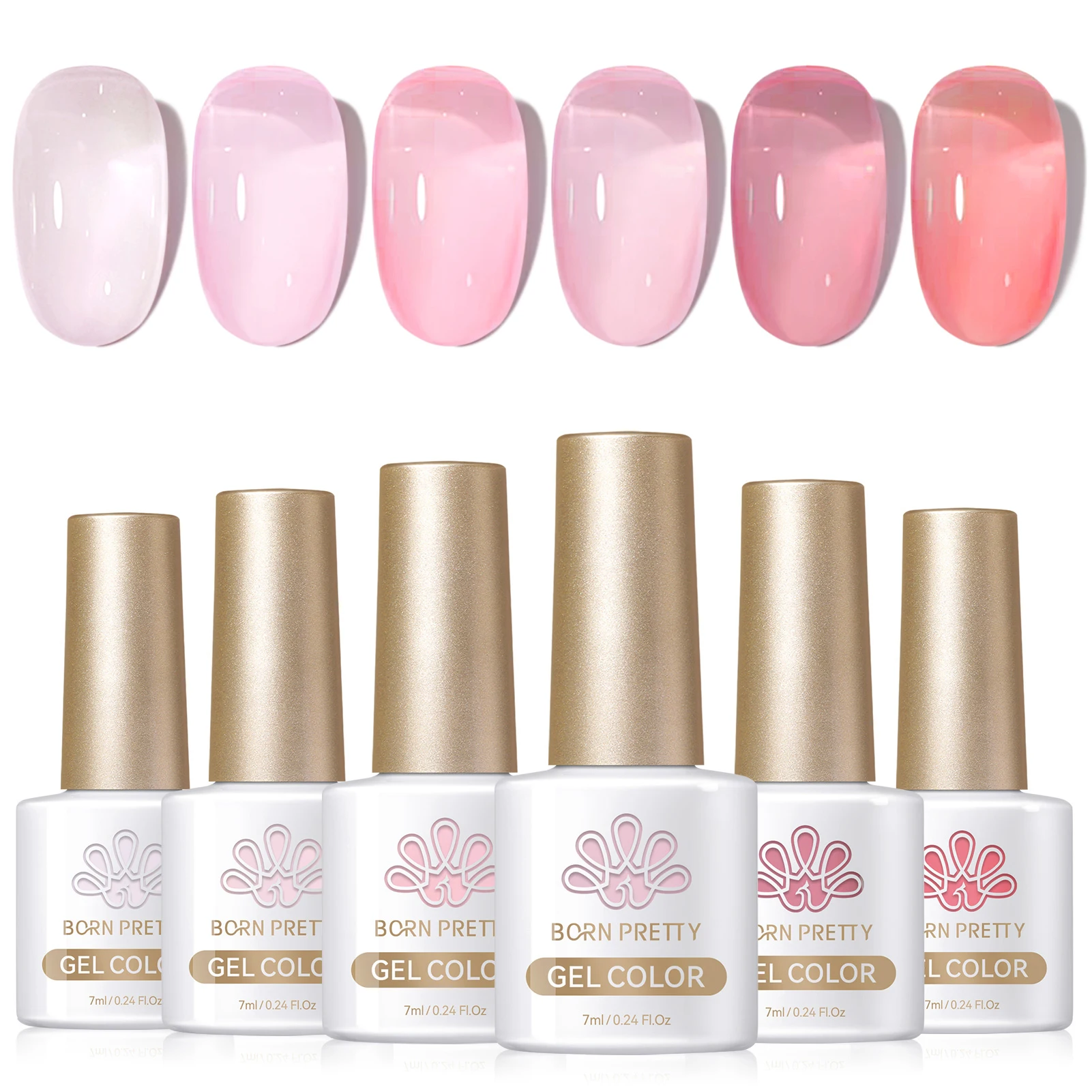 BORN PRETTY 6pcs Crystal Amber Gel Nail Polish Set Jelly Pink Nude Winter Semi Permanent Soak Off UV LED Varnish Manicure Kits 3