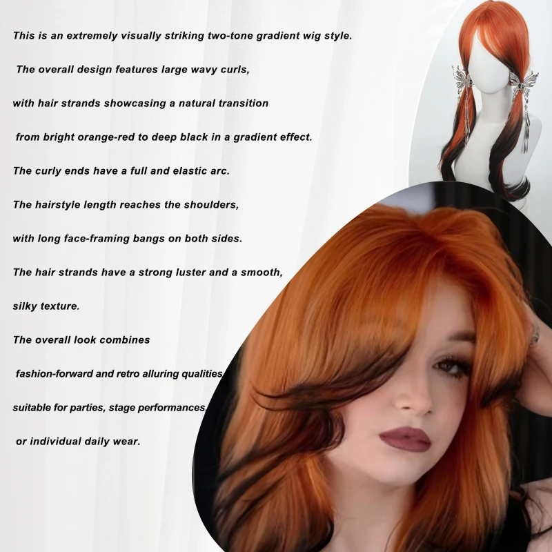 LUPU Gradient Wig Women's Medium length Orange Gradient Black Wig Natural Appearance Synthetic Wig Daily Party Halloween