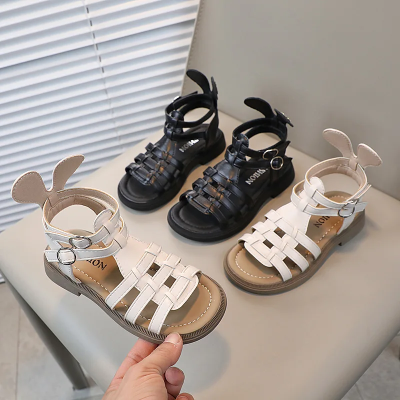 

2023 New Vintange Weave Solid Girl's Sandals Closed Toe Sandals for Girl Kids Baby Flat Girls Sandals Summer Kids Shoes