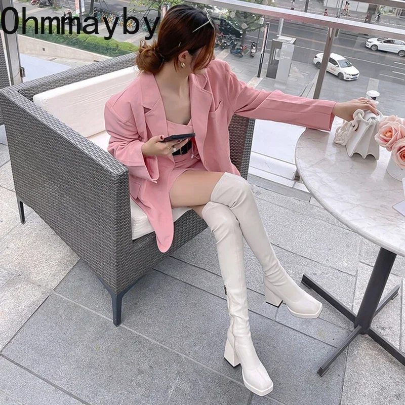 Winter Over The Knee High Boots Fashion Side Zippers Square High Heel Long Boots Ladies Elegant Mordern