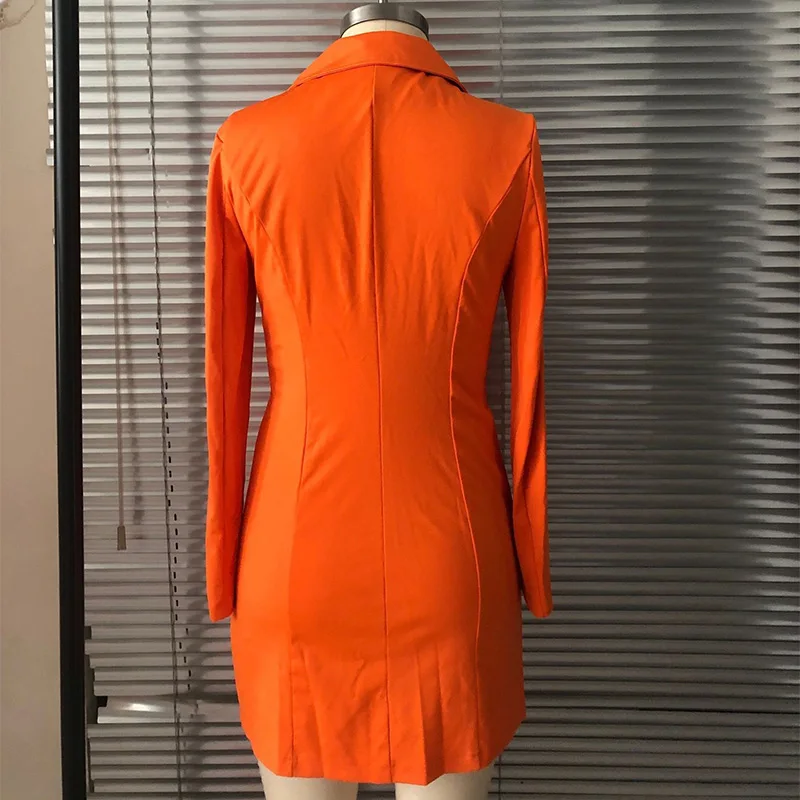Orange Chic Mid Length Blazer Women 2023 Spring Autumn New Fashion Solid Colors Suits Office Lady Double Breasted Elegant Blazer