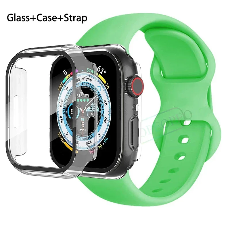 Premium Silicone Apple Watch Band with Glass Case and Strap - Compatible with All Series