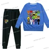 Spring Boys Girls Anime Sprunki Suit Funny Game Figure Print Sweatshirt Long Sleeve Pullovers+Fashion Sprunki Trousers 2pc Sets 3