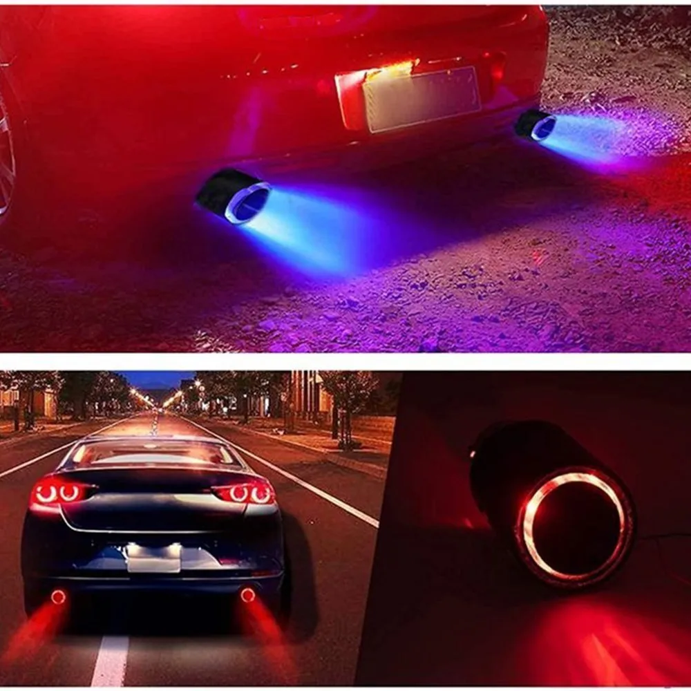 Exhaust Muffler Tip Universal Car Modified Exhaust Muffler Tip Pipe LED Red/Blue Light Outlet Exhaust Pipe Tail Throat Silencer Turbo Sport