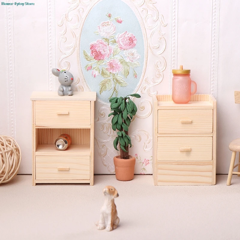 

1:12 миниатюрный прикроватный столик для кукольного домика, шкаф с двумя выдвижными ящиками, шкафчик с выдвижным ящиком, модель мебели для спальни, декоративные игрушки