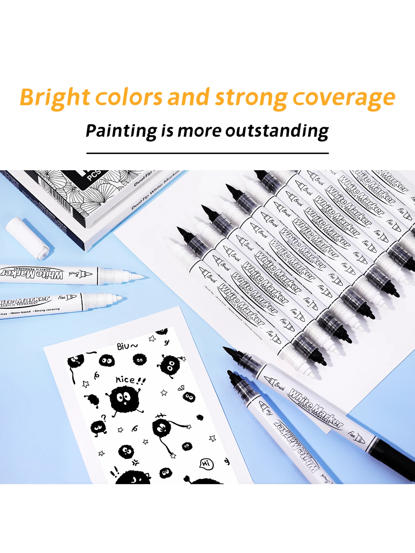2-6Pcs 블랙/화이트 대용량 듀얼 팁 아트 용품, 패브릭 페인트, DIY 아트 마커에 대 한 영구 아크릴 페인트 펜
