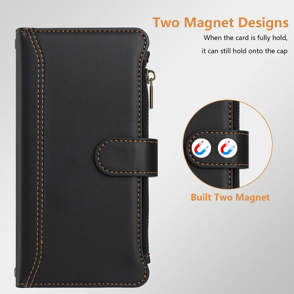 Leather Crossbody Card Wallet Phone Cover with Wrist Strap