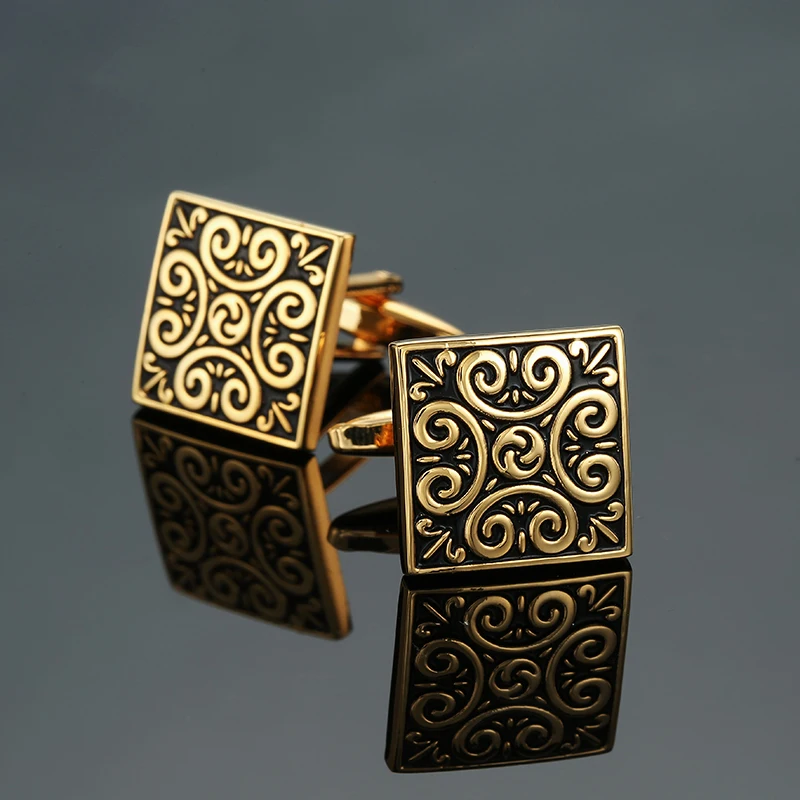 Luxury Mens Cufflinks - Classic Square Blue  Black Retro Pattern Suit Accessories