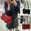 Retro Red Heart Shaped Pendant Small Square Bag French Bread Bag Oil Wax Glossy Texture Tote Bag New 2025 Soft Polyester Fiber