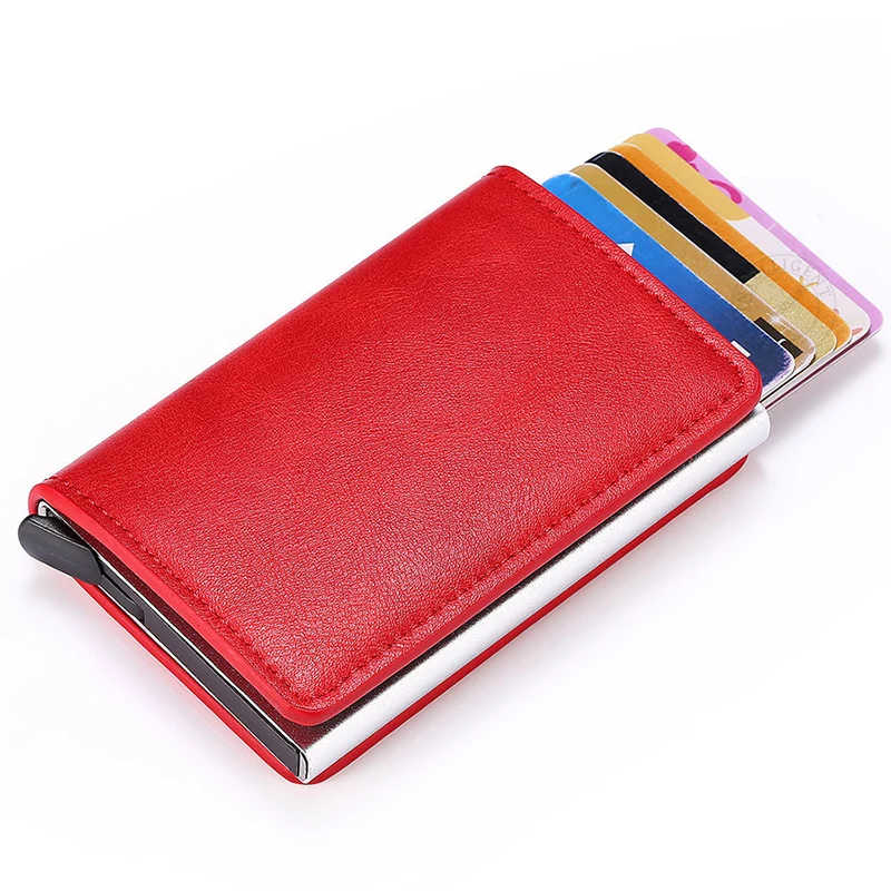 RFID Blocking Credit Card Holder Stainless Steel NFC Anti Scan Business Wallet Genuine PU Leather Purse Money Bag For Men Women