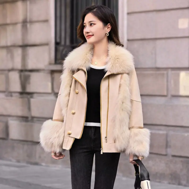 2022 Winter Women's Warm Faux Fur Short Jacket Lady Graceful Luxury High Quality Coats Fashion Joker Parka Outerwear Female New