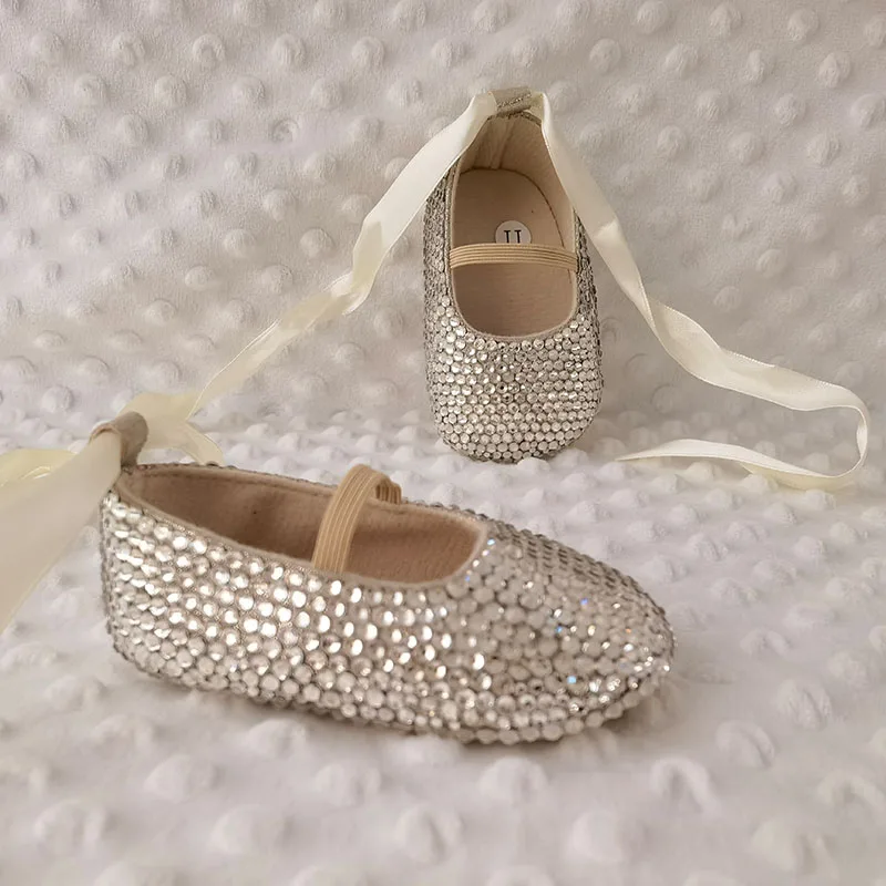 Baby Shoes Sparkling Rhinestones Baptism Baby Show Gift Infant First Walkers Handmade Sweet Princess Flower Girl Sapatos Shoes 5