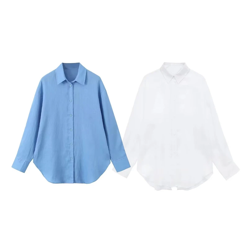 

Lapel Long Sleeve Linen Shirt Summer Ladies New Loose Casual Single Breasted Irregular Top