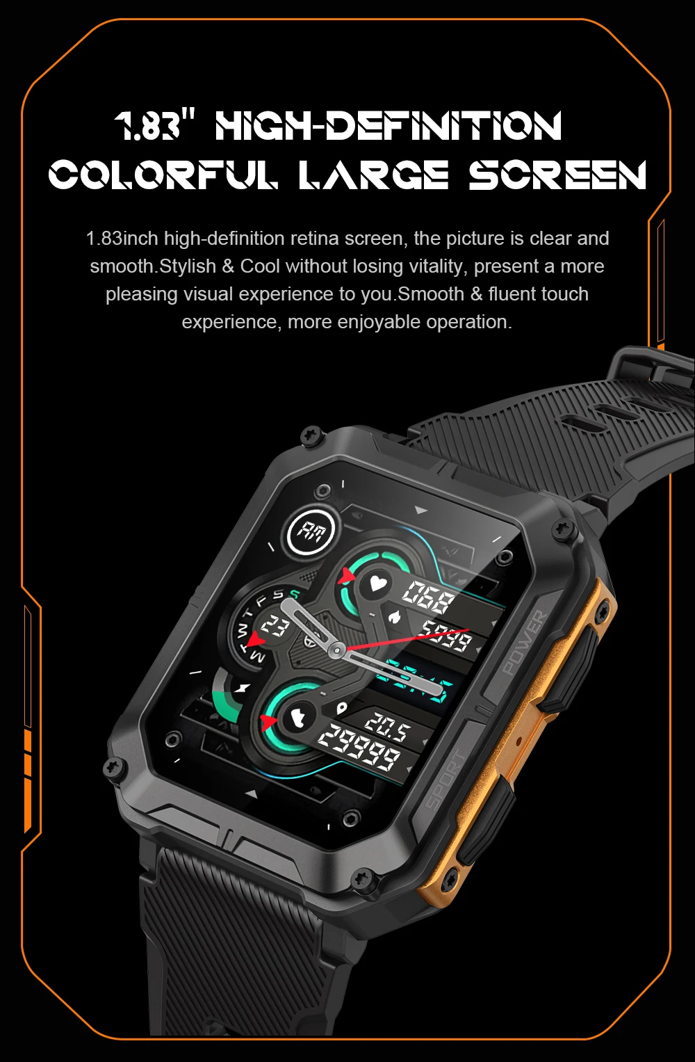 LEMFO Ʈ ġ  C20Pro  Smartwatch IP68   ȭ 380mAh  123   2023 1.83 ġ