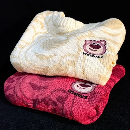 디즈니 만화 곰 Lotso 소프트 스웨터, Y2k 미적 탑 의류, 남성 패션, 느슨한 풀오버, 여성 가을 겨울 의류 5