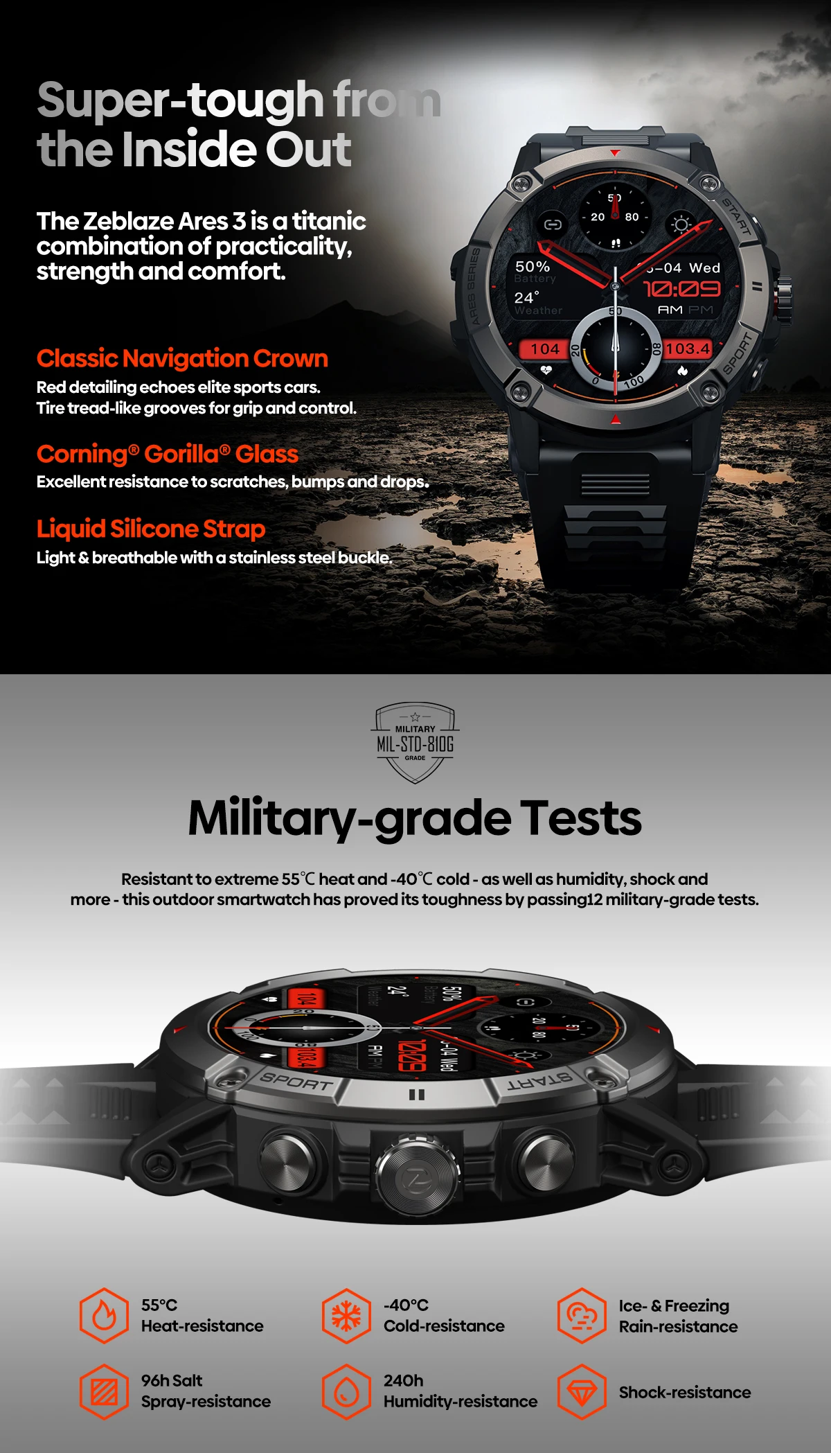 Zeblaze-Ares 3 Sports Smartwatch com Chamadas por