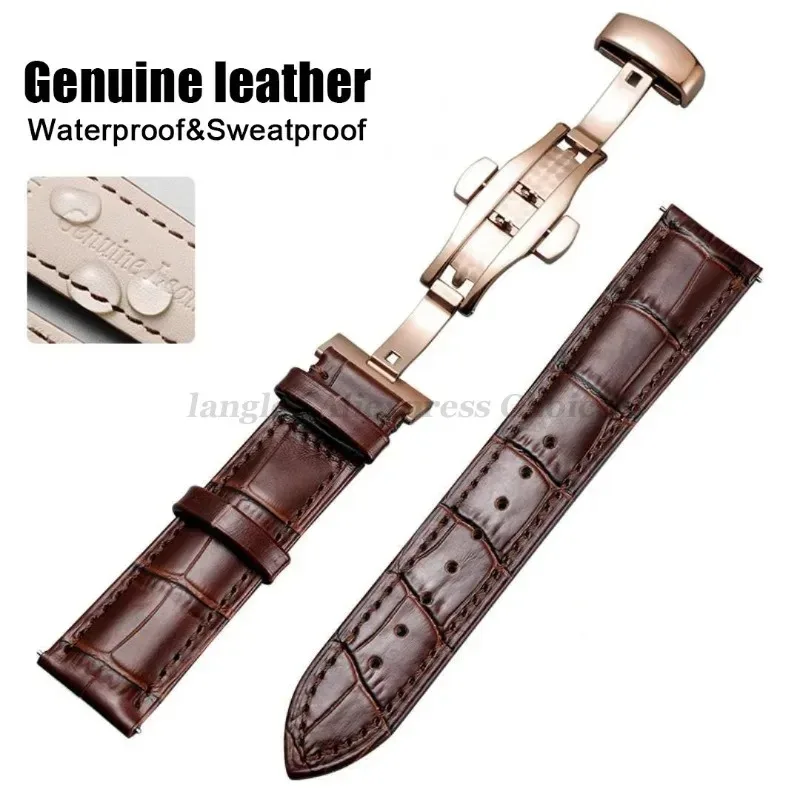 Elegant Genuine Leather Watch Band with Butterfly Clasp - Premium Replacement Bracelet in Elegant Gift Box