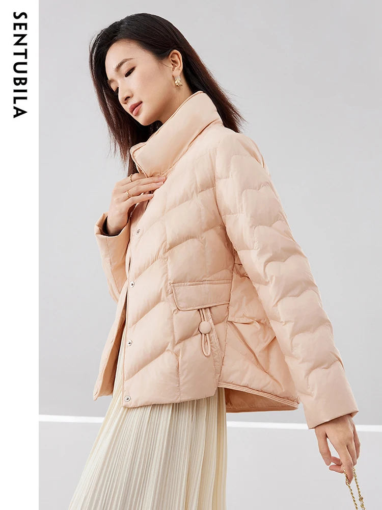 SENTUBILA Winter Gentle 90 White Duck Down Jacket for Women 2023 Autumn Warm Single Breasted Lightweight Crop Jacket W34Y50153