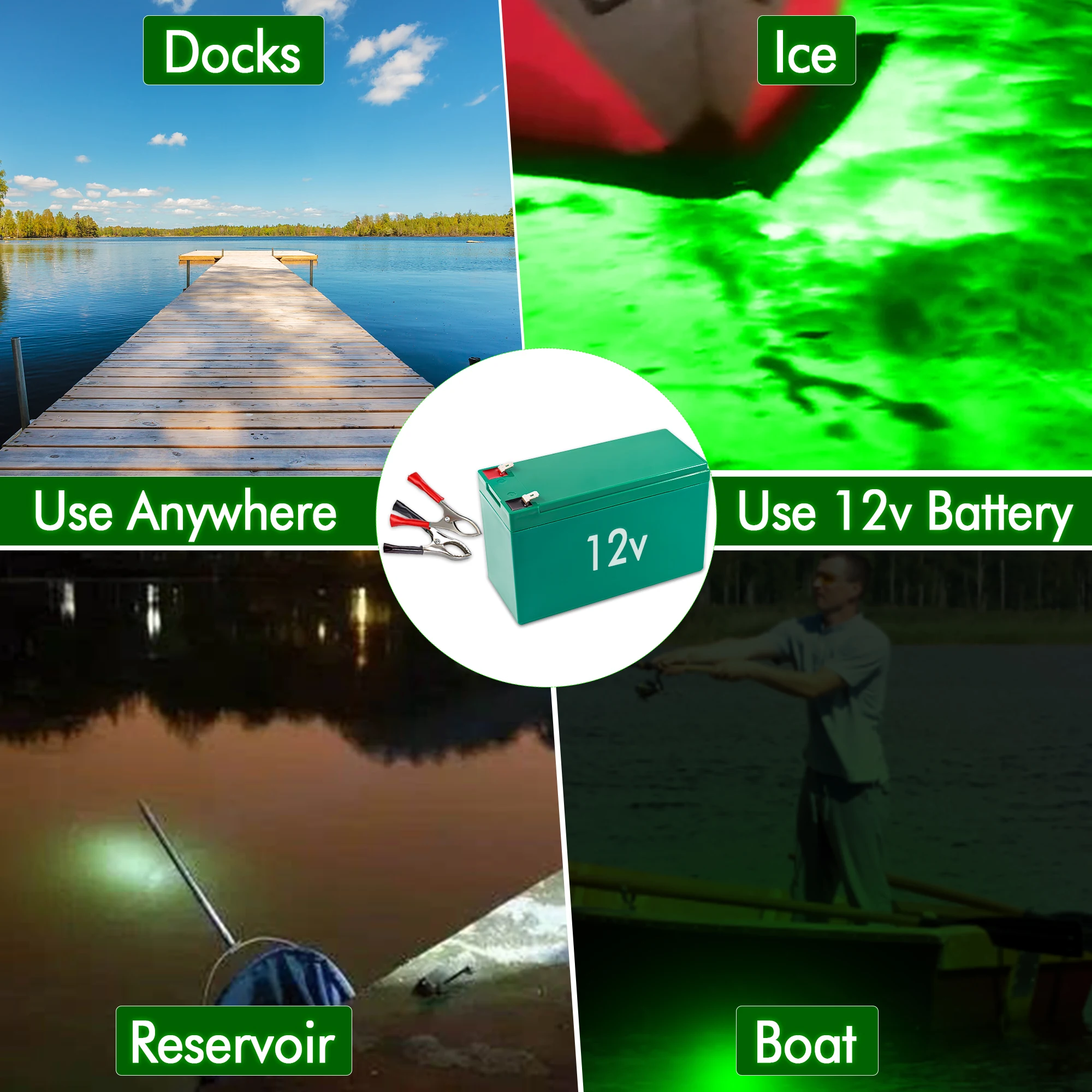 Pinboer Submersible Fishing Light 100W DC12V 10000LM Green White Underwater  High Power LED Lure Bait and Finder Lamp Attractant - AliExpress