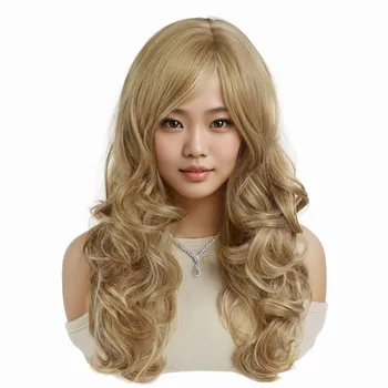 Parrucche bionde miste lunghe Capelli sintetici Parrucca bionda riccia naturale soffice da 20 pollici per donne Ragazze Costume cosplay quotidiano Resistente al calore