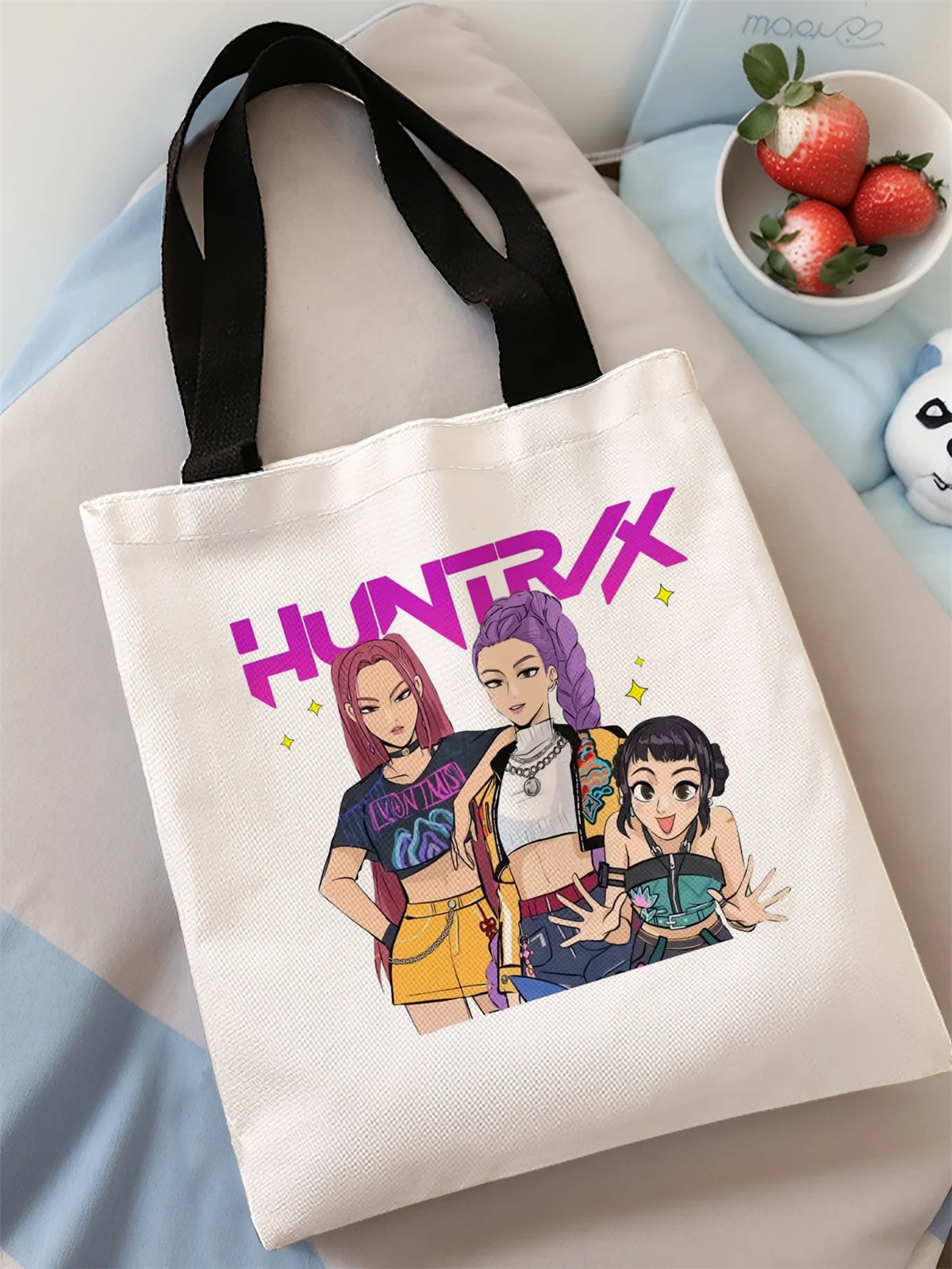 Cartoon printed casual handbag, reusable fashionable backpack, multifunctional handbag, canvas shopping bag