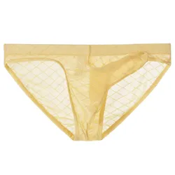 Men's Ultra - Thin Breathable Mesh Underwear with Sexy Triangular Design - L (YELLOW)