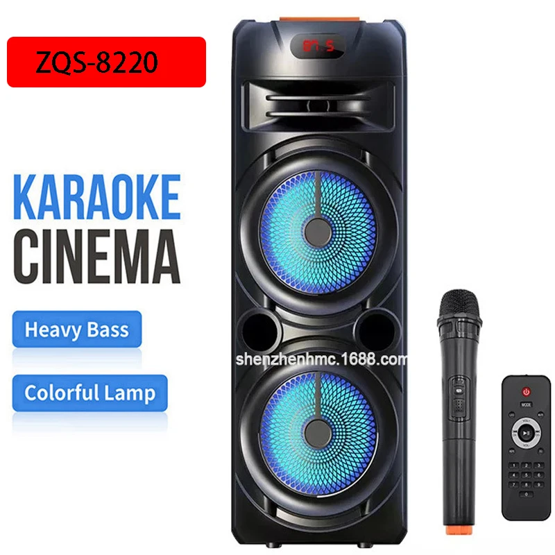 

High Power Dual 8-Inch Portable Bluetooth Speaker Wireless Column Stereo Subwoofer Party Speaker With Microphone Home Karaoke FM