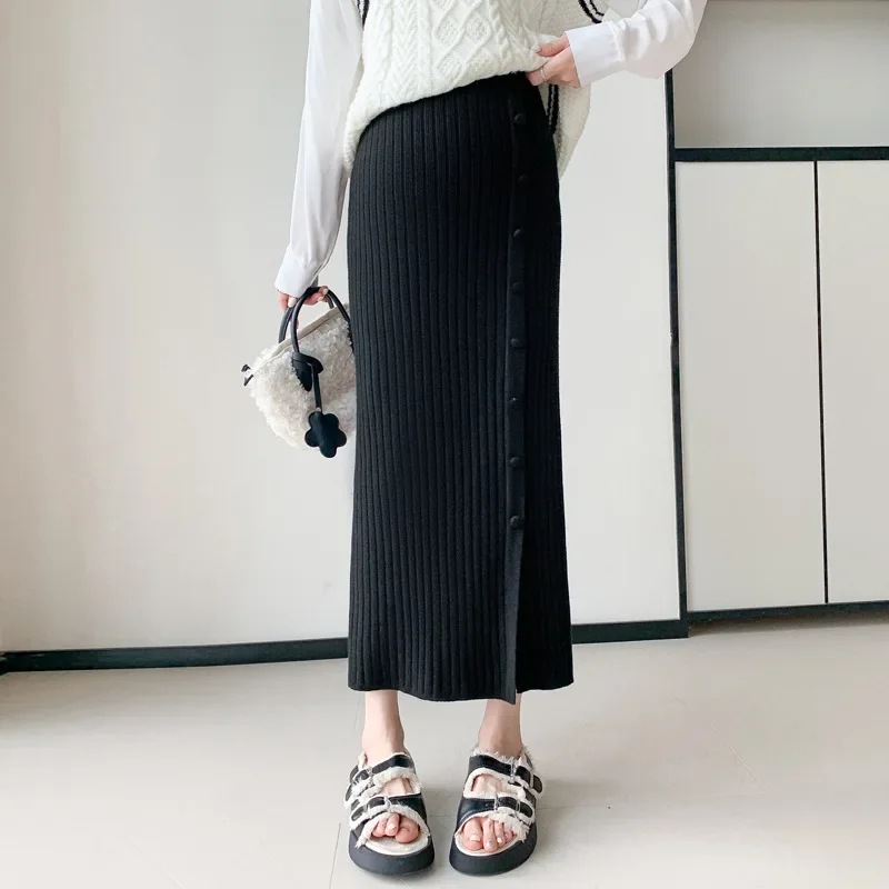 Maternity Skirt Knitted Mid-Length Wrap Body Side Slit One-Step Fashion Slimming Midi Half-length Autumn Winter