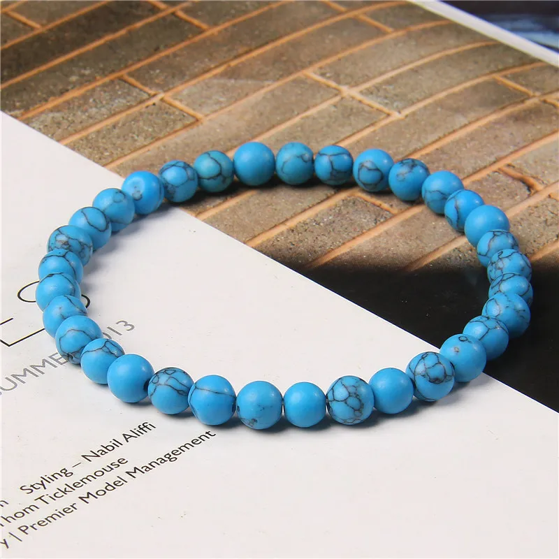 Natural Stone 6mm Beads Bracelet for Women Men Blue Apatite Lapis Lazuli Agates Turquoises Beaded Bracelets Healing Jewelry Gift