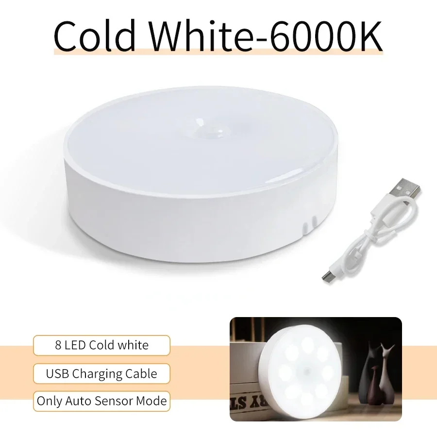 USB Rechargeable LED Motion Sensor Night Light with Magnetic Base