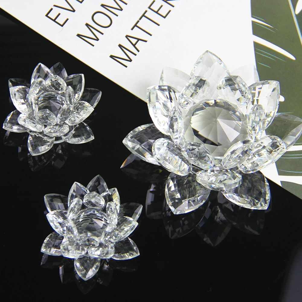 60mm-200mm Fengshui Crystal Lotus Flower Crafts Glass Paperweight Ornaments Figurines Home Wedding Party Decor Gifts Souvenir ornament crafts glass ornament crystal stone ornament crystal ornament miniature figurines