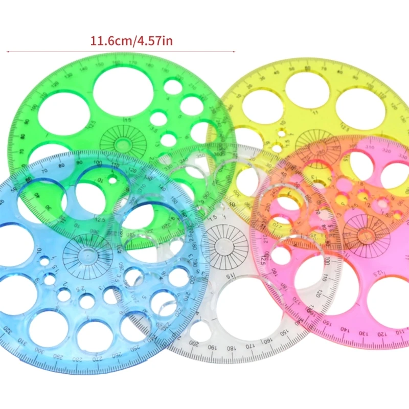 5 Pcs/Set Round Circle Template Circle Stencil Ruler Protractor Large and Small Drawing Aid ruler set drawing ruler