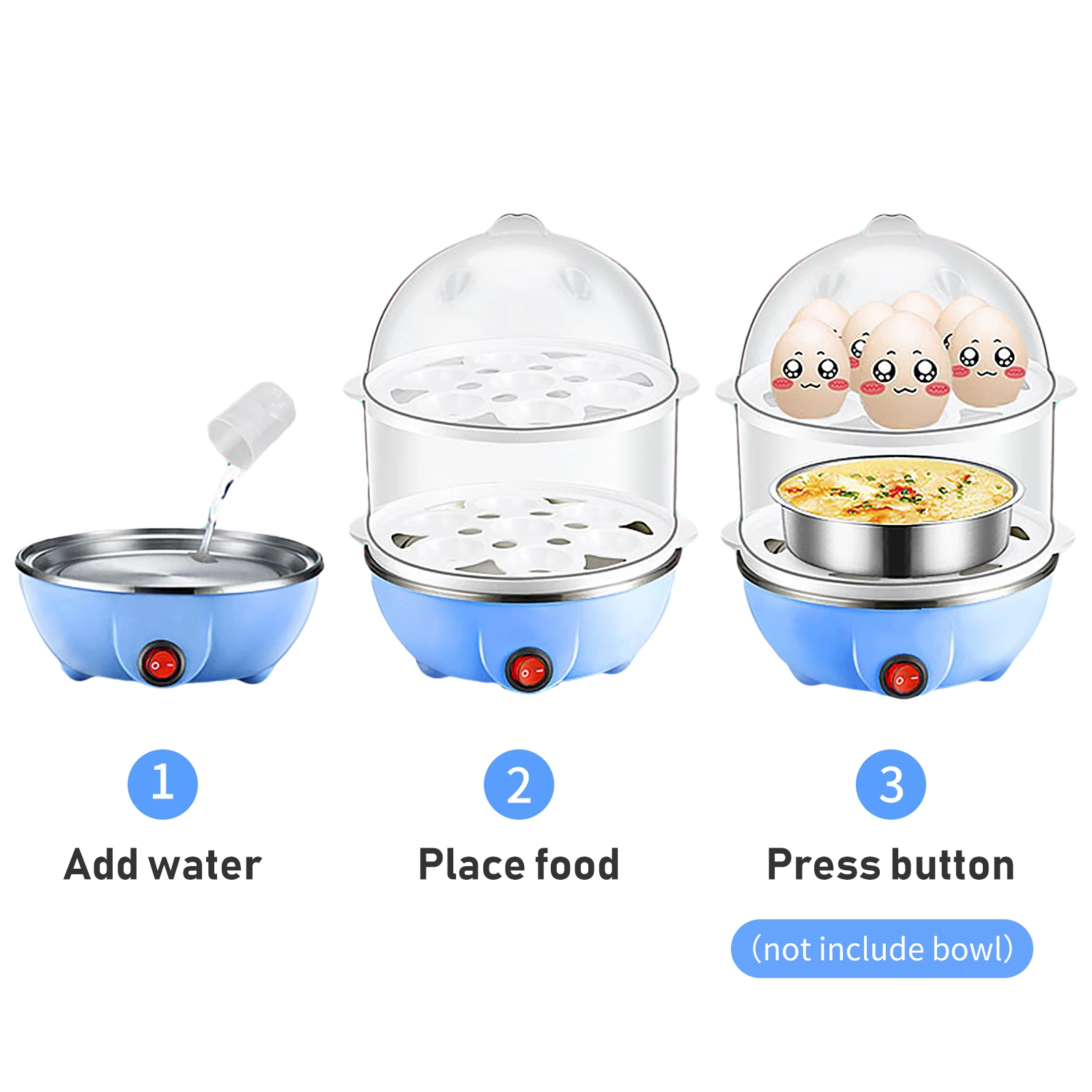 Double Layer Egg Cooker 14 Egg Capacity Hard Boiled Egg Cooker Anti-dry Electric Egg Boiler with 40mL Measuring Cup Steam 5