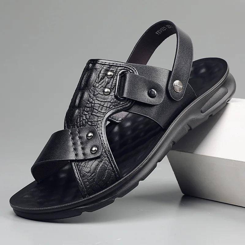 Sandals for Man Fashion Outdoor Korean Genuine Leather Indoor House Platform Male Beach Shoes Casual Men Sandals New In Summer