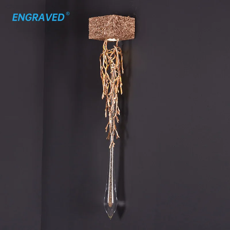 

ENGRAVED Tree Branch Wall Lamp for Living Room Bedroom Bedside Crystal Pendant Light for Kitchen Island Copper Hanging Sconce