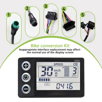 S866 24V/36V/48V/60V Tachimetro da ciclismo elettrico Digitale Grande schermo Retroilluminazione impermeabile Contachilometri bici cablato Computer da bicicletta