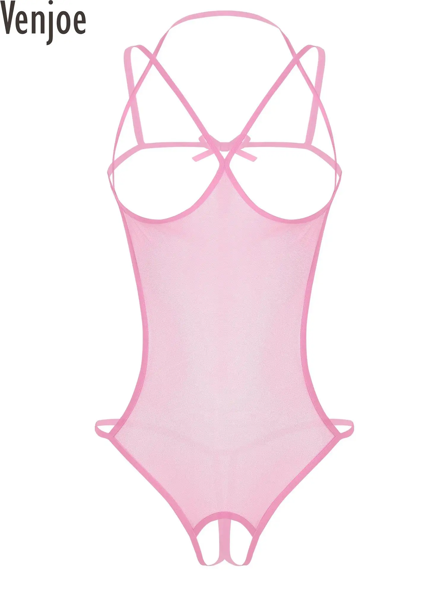 

Женское прозрачное Сетчатое боди с вырезом, Ажурное боди с лямкой на шее, трико с открытой спиной, нижнее белье, комбинезон, Женское боди