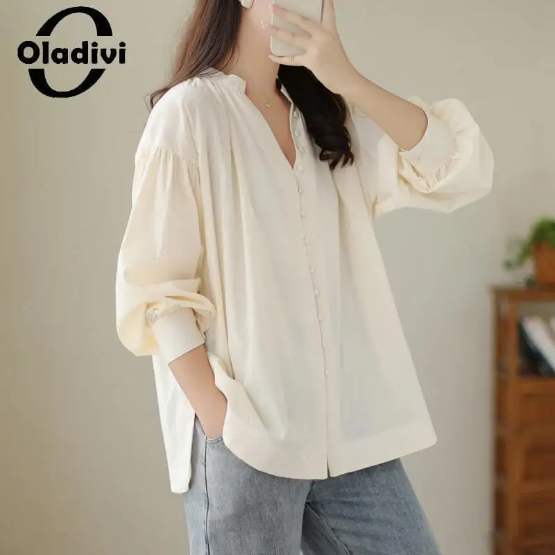 

Oladivi Large Size Long Sleeve Blouses Women Casual Loose Shirts 2023 Spring Autumn New Oversized Clothing Lady Tops Blusas 9834