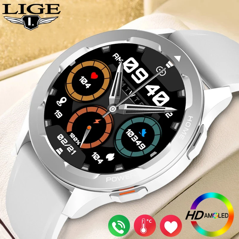 

LIGE AMOLED AI Voice Assistant Smart Watch Men NFC Access Bluetooth Calls Temperature Heart Rate Blood Sports Smartwatch Women