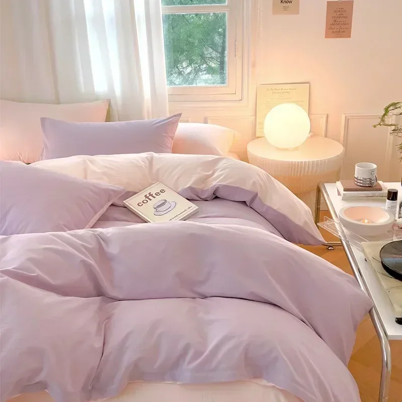 Simple Fresh Queen Bedding Set 100% Cotton Soft Comfortable Duvet Cover ...