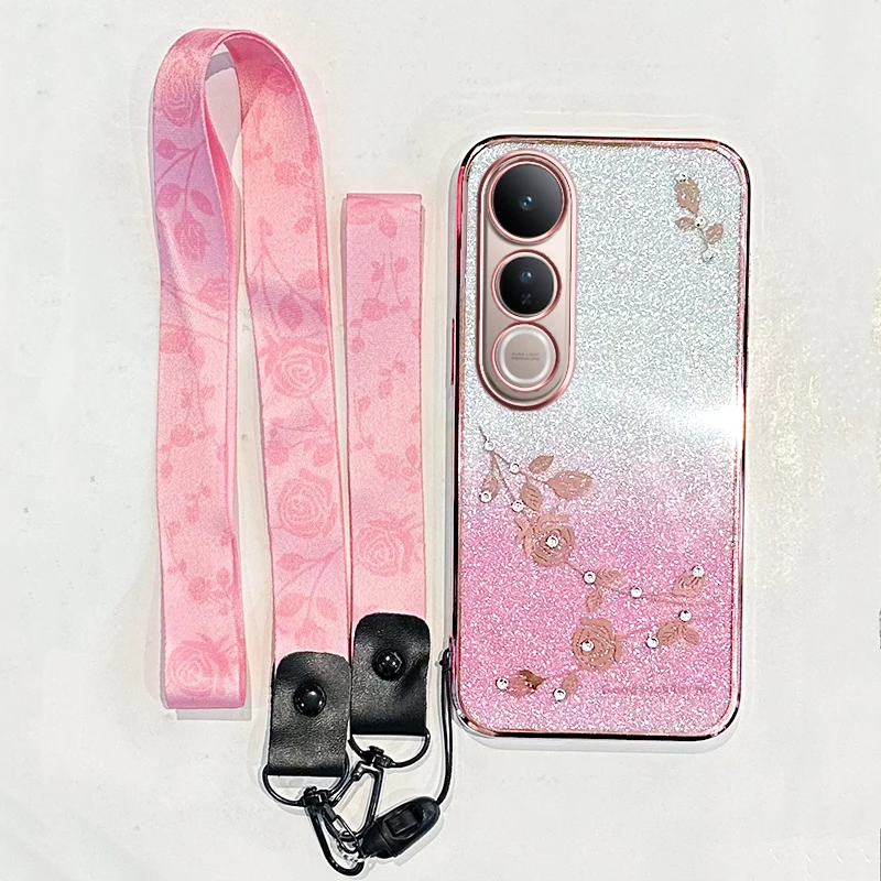 New Fashionable Versatile Gradient Preserved Flower Lanyard Shockproof Cover Case